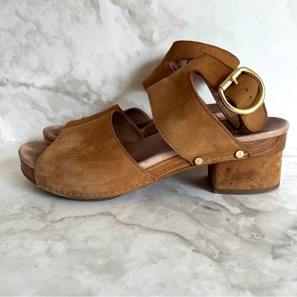 Dansko Brown Heeled Sandals with Gold Buckle